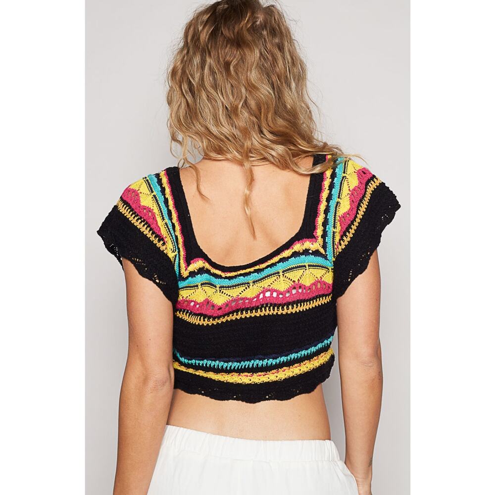 POL - Cotton Cropped Sweater Top - L - Black Multi YST245 - Picture 2 of 3